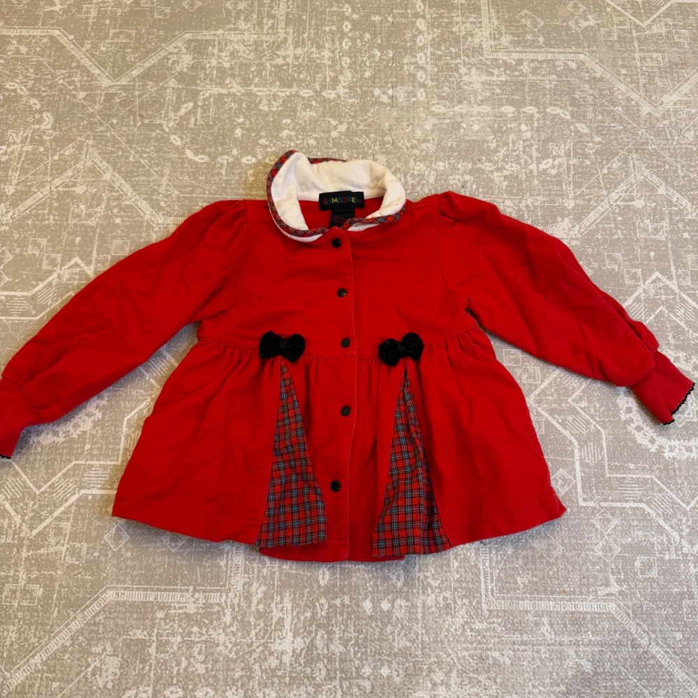 Vintage Gymboree Girls‎ Red Plaid Trimmed Button Up Cotton Jacket Small Holiday
